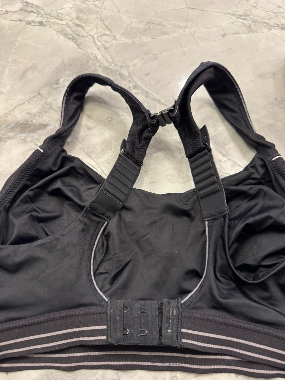 Champion Black Sports Bra with Subtle White Piping - Picture 2 of 2